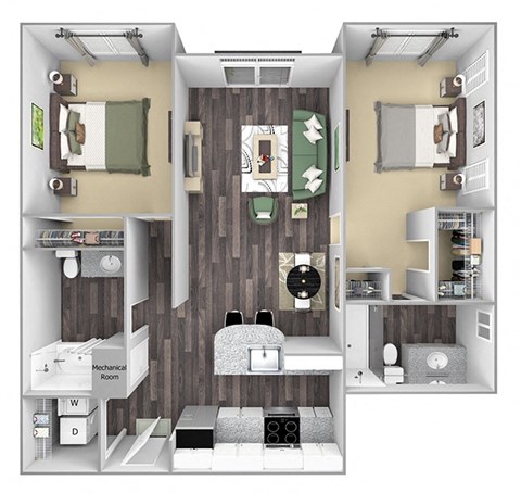 Floor plan for 2 beds, 2 baths, 1112 sqft
