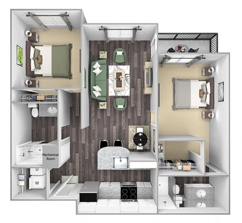 Floor plan for 2 beds, 2 baths, 1140 sqft