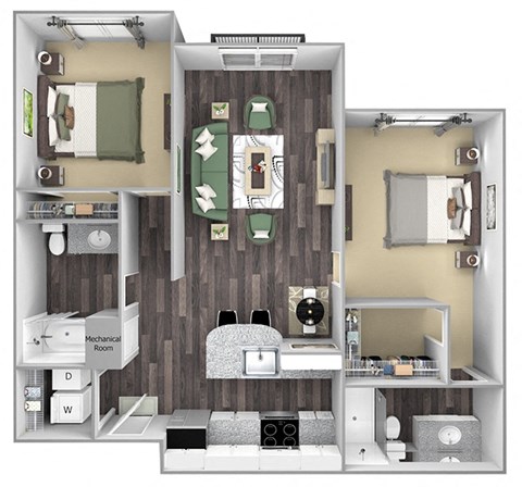 Floor plan for 2 beds, 2 baths, 1147 sqft