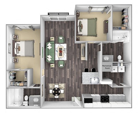 Floor plan for 2 beds, 2 baths, 1218 sqft