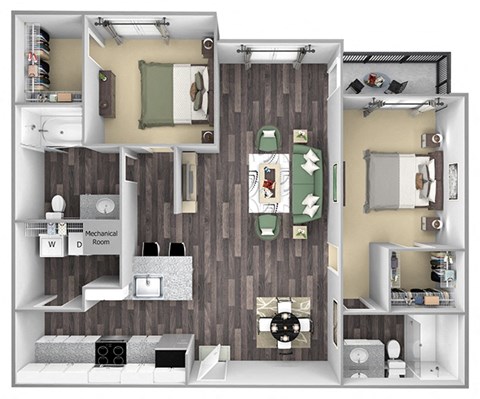 Floor plan for 2 beds, 2 baths, 1230 sqft