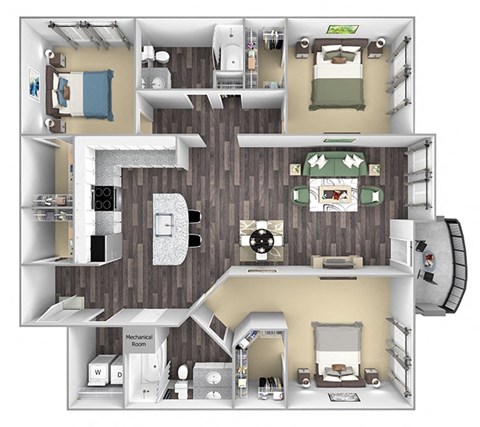 Floor plan for 3 beds, 2 baths, 1541 sqft