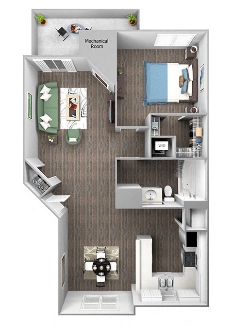 Floor plan for 1 bed, 1 bath, 822 sqft