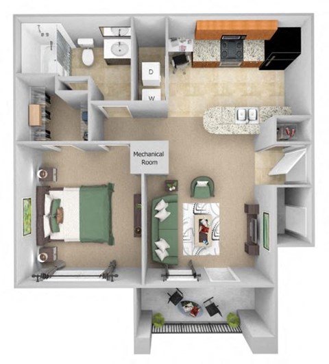 Floor plan for 1 bed, 1 bath, 695 sqft