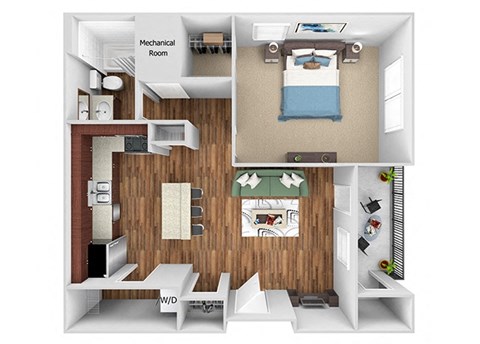 Floor plan for 1 bed, 1 bath, 758 sqft