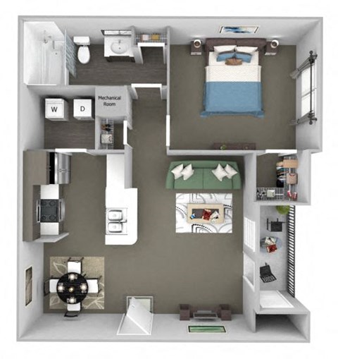 Floor plan for 1 bed, 1 bath, 704 sqft