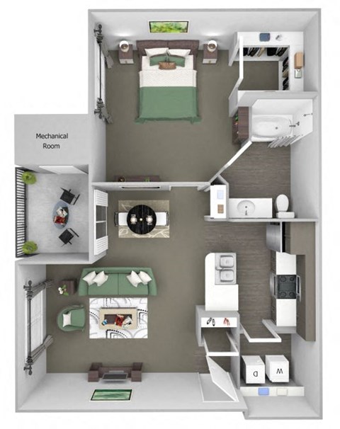 Floor plan for 1 bed, 1 bath, 756 sqft