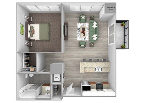 Floor plan for 1 bed, 1 bath, 830 sqft