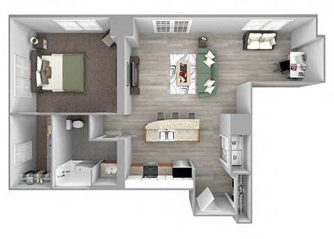 Floor plan for 1 bed, 1 bath, 934 sqft