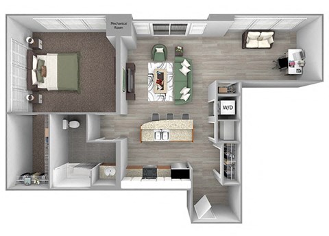 Floor plan for 1 bed, 1 bath, 998 sqft
