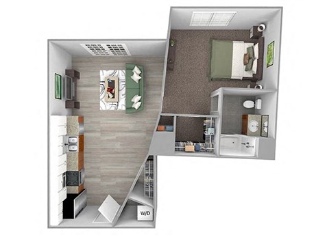 Floor plan for 1 bed, 1 bath, 682 sqft