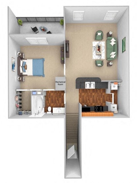 Floor plan for 1 bed, 1 bath, 822 sqft