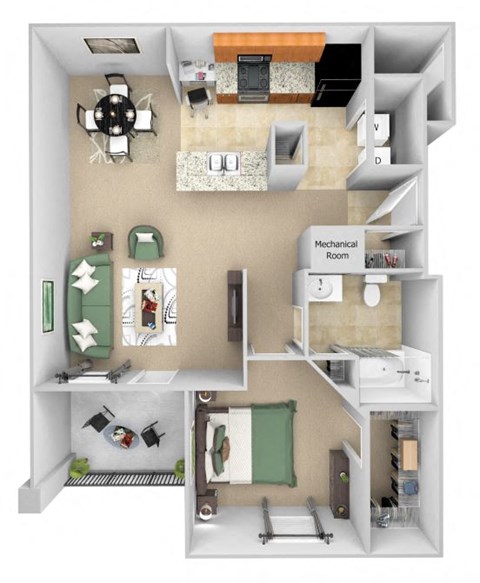 Floor plan for 1 bed, 1 bath, 812 sqft