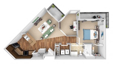 Floor plan for 1 bed, 1 bath, 862 sqft