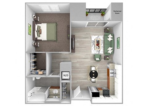 Floor plan for 1 bed, 1 bath, 755 sqft