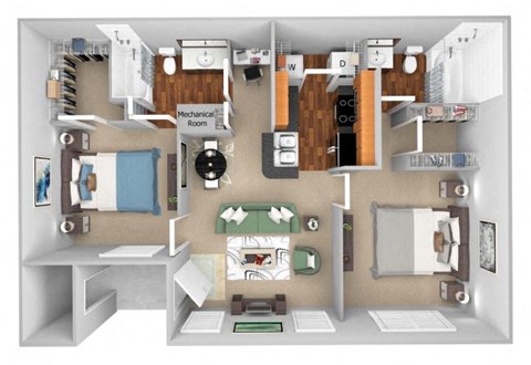 Floor plan for 2 beds, 2 baths, 997 sqft