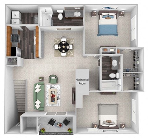 Floor plan for 2 beds, 2 baths, 1174 sqft
