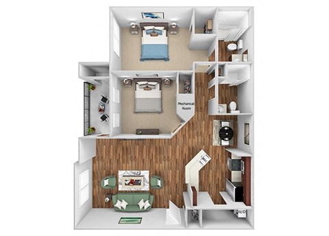 Floor plan for 2 beds, 2 baths, 1090 sqft