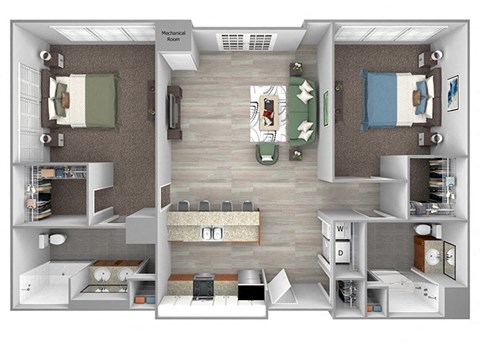 Floor plan for 2 beds, 2 baths, 1218 sqft