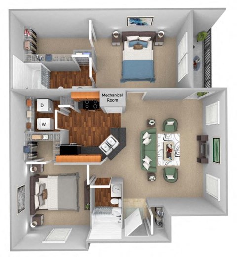 Floor plan for 2 beds, 2 baths, 1084 sqft