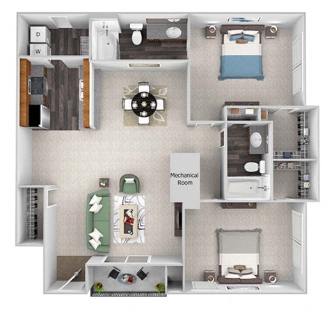 Floor plan for 2 beds, 2 baths, 1174 sqft