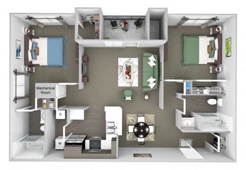 Floor plan for 2 beds, 2 baths, 1060 sqft