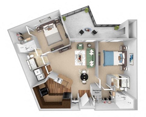 Floor plan for 2 beds, 2 baths, 1146 sqft