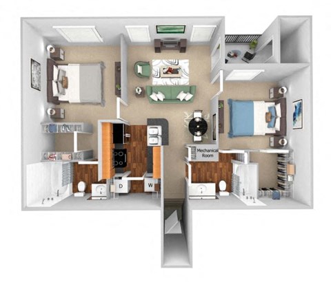 Floor plan for 2 beds, 2 baths, 1118 sqft