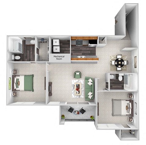 Floor plan for 2 beds, 2 baths, 1207 sqft