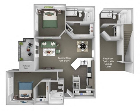 Floor plan for 2 beds, 2 baths, 1178 sqft