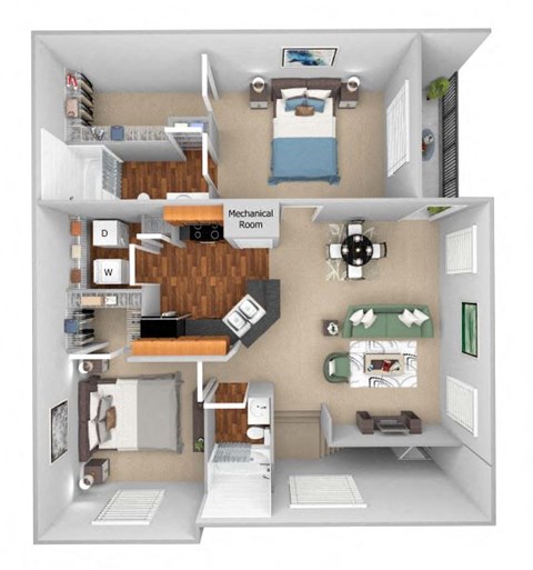 Floor plan for 2 beds, 2 baths, 1149 sqft