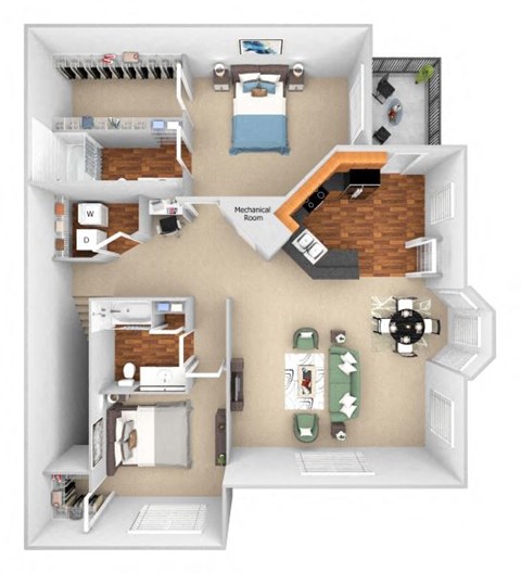 Floor plan for 2 beds, 2 baths, 1410 sqft