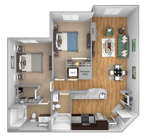 Floor plan for 2 beds, 2 baths, 1106 sqft