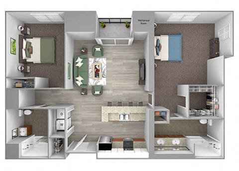 Floor plan for 2 beds, 2 baths, 1171 sqft