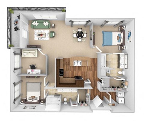 Floor plan for 2 beds, 2 baths, 1359 sqft