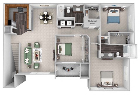 Floor plan for 3 beds, 2 baths, 1413 sqft