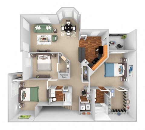 Floor plan for 3 beds, 2 baths, 1498 sqft
