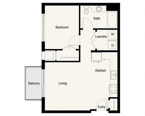 Floor plan for 1 bed, 1 bath, 676 sqft