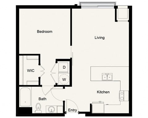 Floor plan for 1 bed, 1 bath, 738 sqft