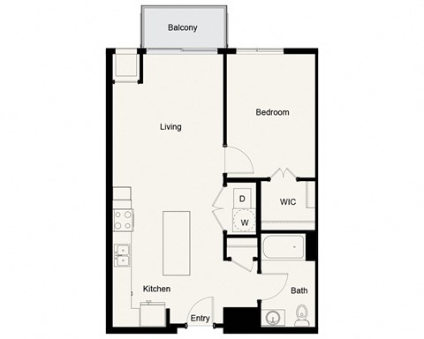 Floor plan for 1 bed, 1 bath, 756 sqft