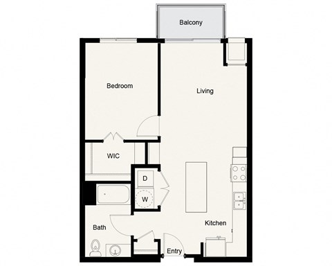 Floor plan for 1 bed, 1 bath, 767 sqft