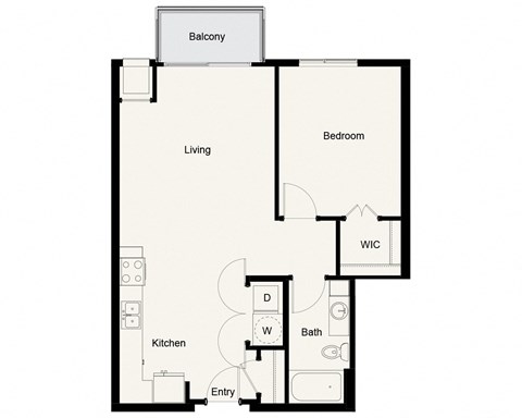 Floor plan for 1 bed, 1 bath, 795 sqft