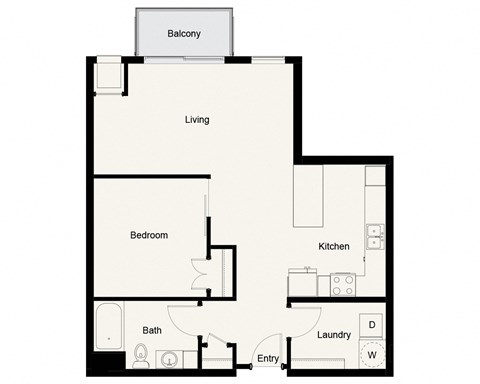 Floor plan for 1 bed, 1 bath, 855 sqft