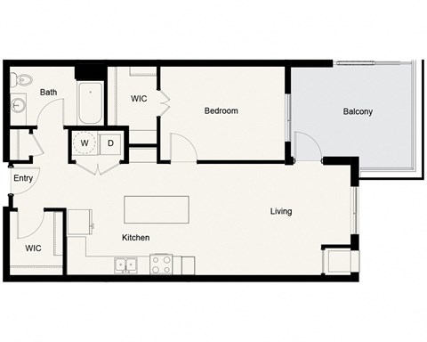 Floor plan for 1 bed, 1 bath, 863 sqft