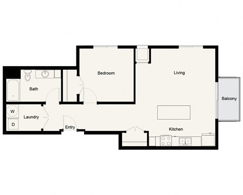 Floor plan for 1 bed, 1 bath, 890 sqft