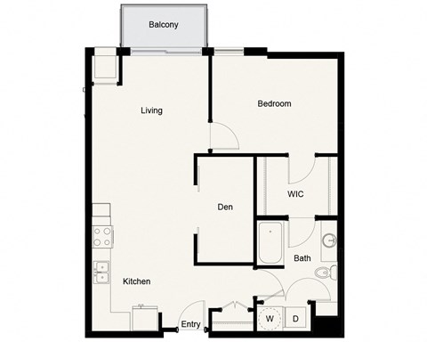 Floor plan for 1 bed, 1 bath, 896 sqft