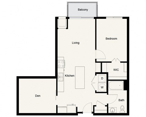 Floor plan for 1 bed, 1 bath, 908 sqft