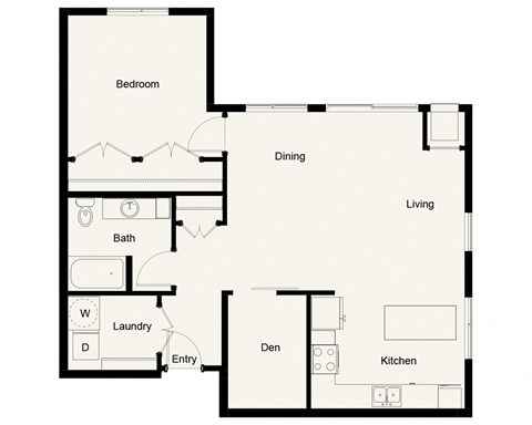 Floor plan for 1 bed, 2 baths, 1001 sqft