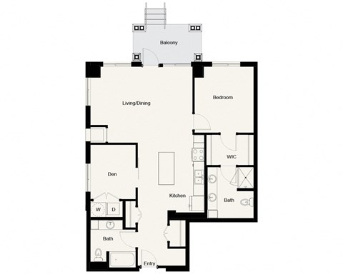 Floor plan for 1 bed, 2 baths, 1137 sqft