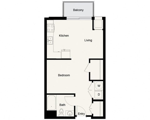 Floor plan for studio, 1 bath, 609 sqft